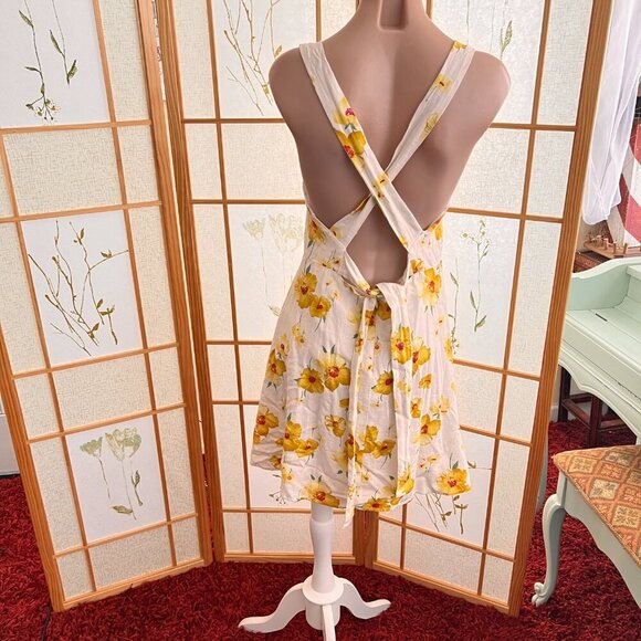 Grace Flower Vintage Linen Blend Summer Dress sz M - Picture 6 of 7